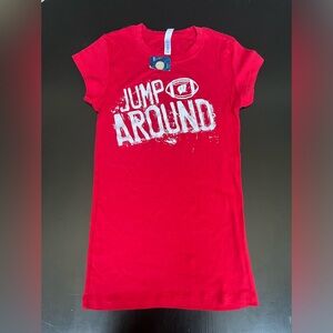 NWT Y2K University of Wisconsin Badgers Jump Around T shirt LGE fitted stretchy